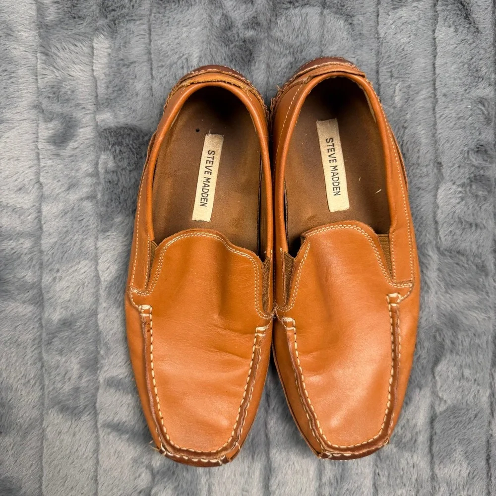 Steve Madden P-Ronan Driving Loafers Mens 10 Tan Brown Leather Contrast Stitch